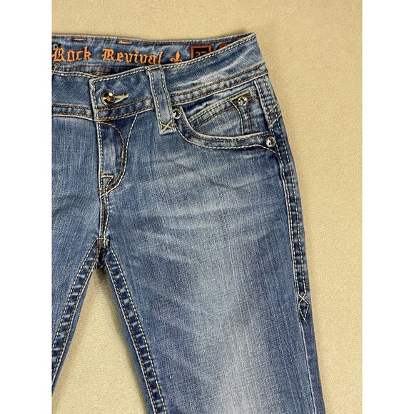 Rock Revival Jeans Womens 27 Blue Patti Boot Low Rise Cut Off Raw Hem Denim - Picture 2 of 16